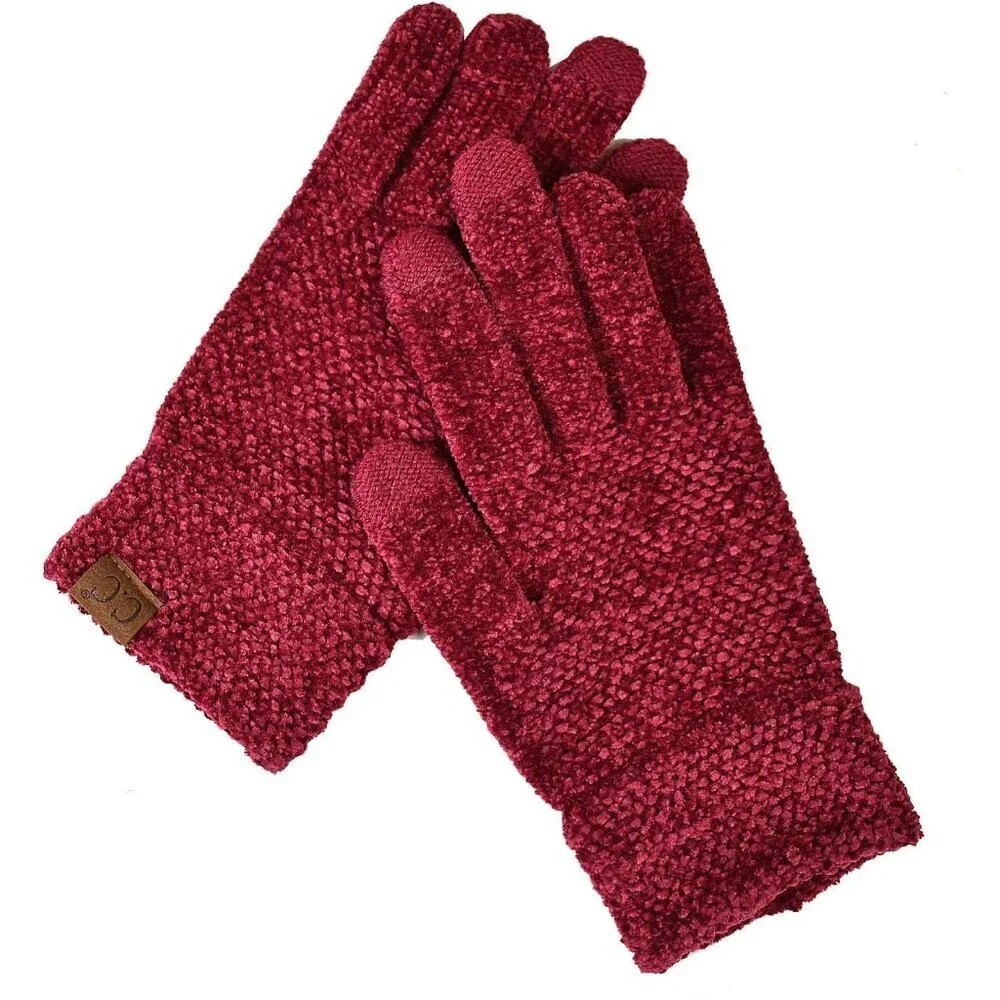 Women's Burgundy Winter Warm Eco-friendly Chenille Touchscreen Texting Gloves